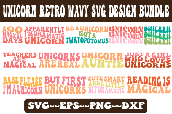 Unicorn Retro Wavy Svg Design Bundle for Crafts and Graphics